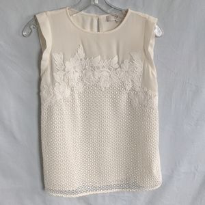 ✨ Ann Taylor Loft Lacy Cream Sleeveless Blouse